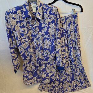 Vintage Evanna Blue Blouse & Pleated Matching Skirt Set, Size 12